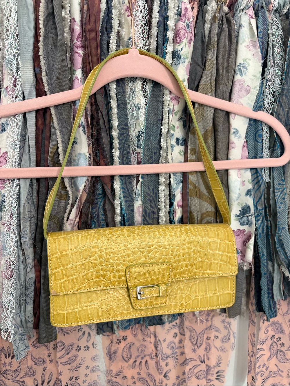 Liz Claiborne Yellow Crocodile Leather Mini Clutch Purse